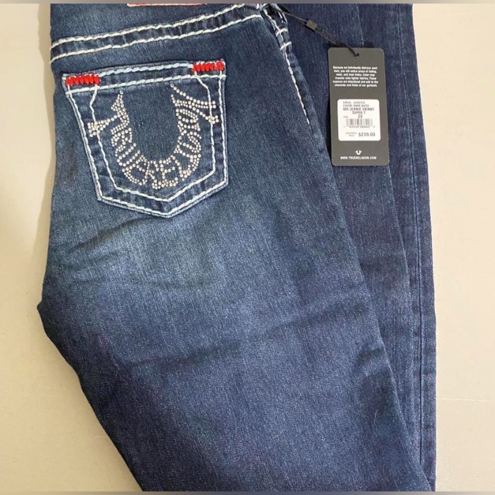 True Religion Dark Blue Jeans with Red Stitching